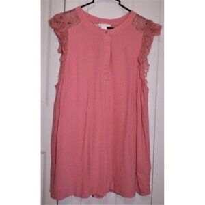 H&M Mama Large Dusty Rose Pink Cap Sleeve Tunic Lace Trim Hidden Placket Top